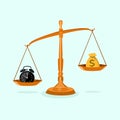 Watch and money on unbalanced scales. The idea of Ã¢â¬â¹Ã¢â¬â¹time is more valuable than money Royalty Free Stock Photo